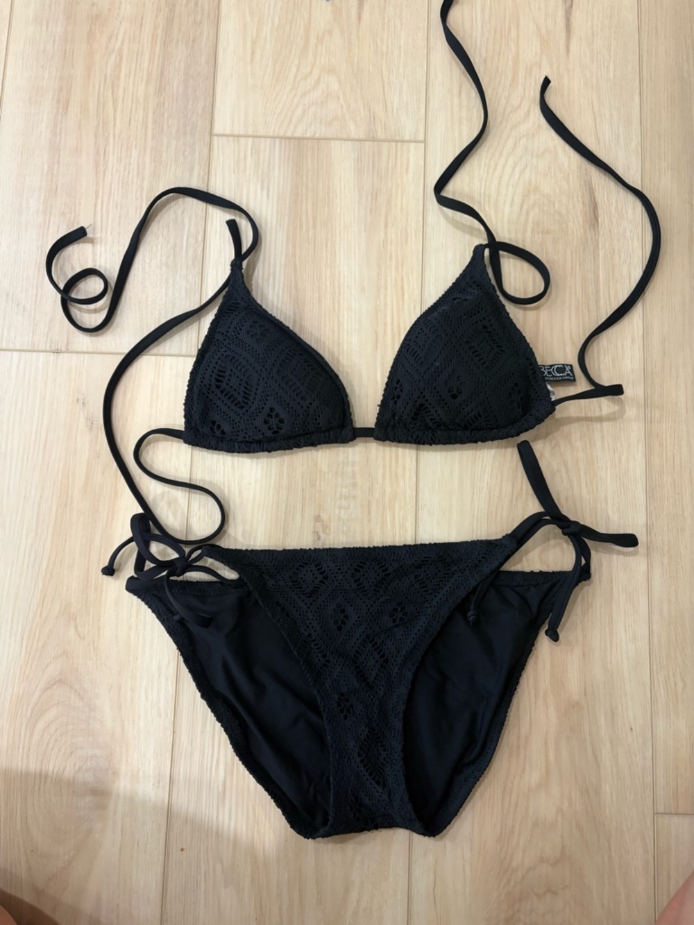 Black BECCA Swimwear Crochet Triangle Bikini Set - 2PC Women Swim